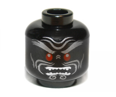 Minifigure, Head Alien with Silver Thick Bushy Eyebrows, Cheek Lines and Chin Swirls, Red Eyes, Furrowed Brow, Angry Open Mouth with Sharp Teeth Parted Pattern