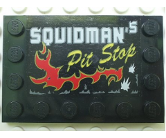 Tile, Modified 4 x 6 with Studs on Edges with 'SQUIDMAN's Pit Stop' Pattern (Sticker) - Set 5980