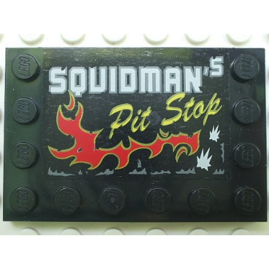 Tile, Modified 4 x 6 with Studs on Edges with 'SQUIDMAN's Pit Stop' Pattern (Sticker) - Set 5980