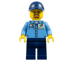 Gas Station Worker - Medium Blue Shirt with 'Octan' Logo, Dark Blue Legs and Cap