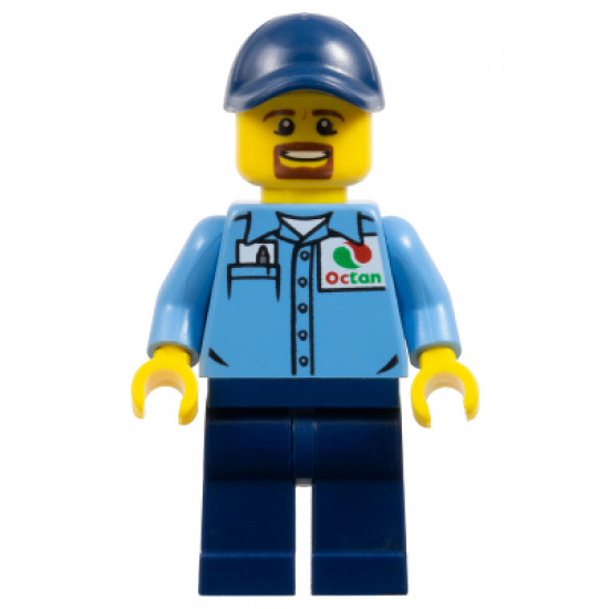 Gas Station Worker - Medium Blue Shirt with 'Octan' Logo, Dark Blue Legs and Cap