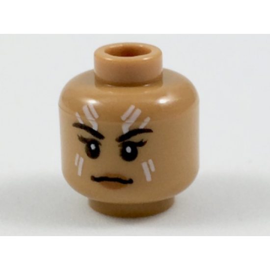 Minifigure, Head Female Black Eyebrows, White Tattoos on Forehead and Cheeks, Neutral Expression Pattern