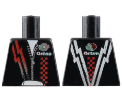 Torso Leather Jacket with Silver Zipper, Red Lightning Bolt and Checkered Stripes, and Faded Octan Logo Pattern