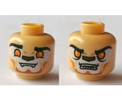 Minifigure, Head Dual Sided Alien Chima Lion with Orange Eyes, Brown Nose, Teeth, Closed Mouth / Open Mouth Pattern (Lennox)