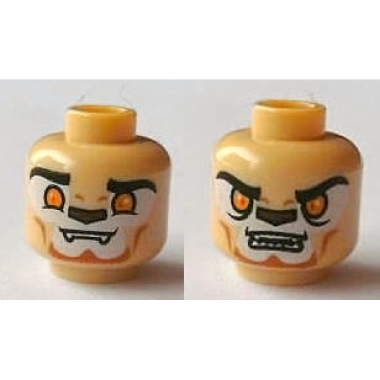 Minifigure, Head Dual Sided Alien Chima Lion with Orange Eyes, Brown Nose, Teeth, Closed Mouth / Open Mouth Pattern (Lennox)