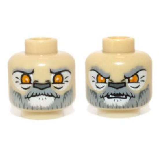 Minifigure, Head Dual Sided Alien Chima Lion with Orange Eyes and Gray and White Beard, Closed Mouth / Open Mouth Pattern (Lagravis)