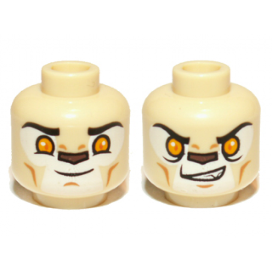 Minifigure, Head Dual Sided Alien Chima Lion with Bright Light Orange Eyes and Dark Brown Nose, Closed Mouth / Open Mouth Pattern (Laval)