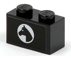 Brick 1 x 2 with Horse Head in White Circle Facing Left Pattern (Sticker) - Set 7635