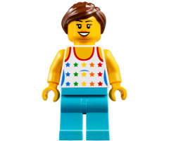 Shirt with Female Rainbow Stars Pattern, Medium Azure Legs, Reddish Brown Ponytail Hair, Black Eyebrows