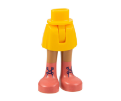 Mini Doll Hips and Skirt with Molded Medium Nougat Legs and Printed Coral Boots with Dark Blue Laces Pattern - Thin Hinge