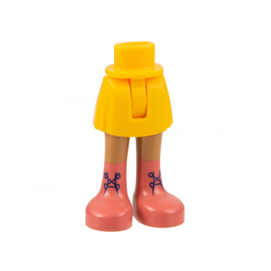 Mini Doll Hips and Skirt with Molded Medium Nougat Legs and Printed Coral Boots with Dark Blue Laces Pattern - Thin Hinge