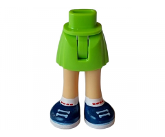 Mini Doll Hips and Skirt with Molded Medium Tan Legs and Printed Dark Blue Shoes with White Laces, Soles and Socks with Red Rectangles Pattern - Thin Hinge