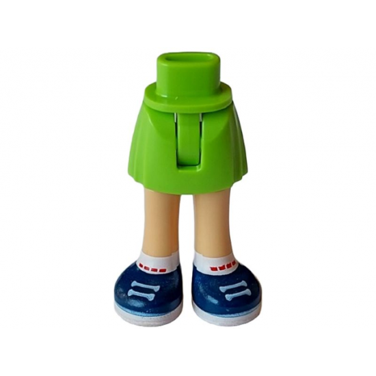 Mini Doll Hips and Skirt with Molded Medium Tan Legs and Printed Dark Blue Shoes with White Laces, Soles and Socks with Red Rectangles Pattern - Thin Hinge