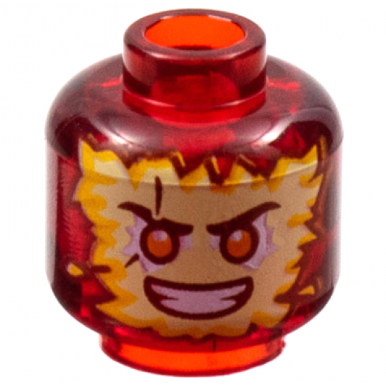 Minifigure, Head Tan and Bright Light Orange Energy Face, Orange Eyes, Scowl Pattern