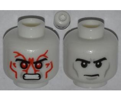 Minifigure, Head Dual Sided Black Eyebrows, Gray Wrinkles, Determined / Angry with Red Eyes and Protruding Veins Pattern