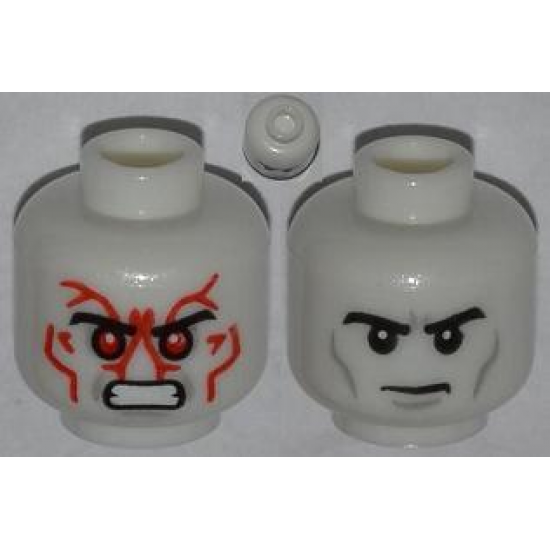 Minifigure, Head Dual Sided Black Eyebrows, Gray Wrinkles, Determined / Angry with Red Eyes and Protruding Veins Pattern