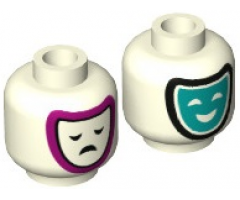 Minifigure, Head Dual Sided Dark Turquoise Comedy and Magenta Outlined Tragedy Theater Masks Pattern