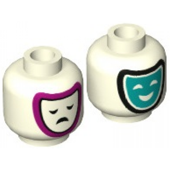 Minifigure, Head Dual Sided Dark Turquoise Comedy and Magenta Outlined Tragedy Theater Masks Pattern