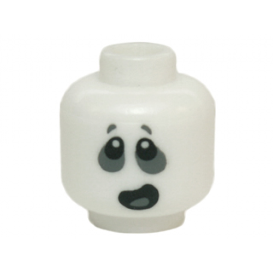 Minifigure, Head Alien Ghost with Dark Bluish Gray Around Eyes and Open Mouth Lopsided Pattern