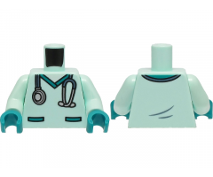 Torso Hospital Scrubs with Dark Turquoise Pockets and Collar and Sand Blue and Silver Stethoscope Pattern / Light Aqua Arms / Dark Turquoise Hands