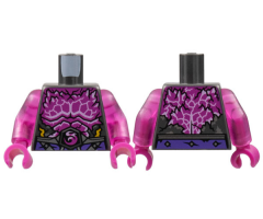 Torso Armor, Broken with Magenta Chest with Spikes, White Trim, Dragon Logo Pattern / Trans-Dark Pink Arms / Dark Pink Hands