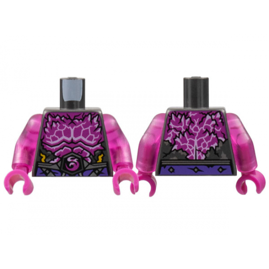 Torso Armor, Broken with Magenta Chest with Spikes, White Trim, Dragon Logo Pattern / Trans-Dark Pink Arms / Dark Pink Hands