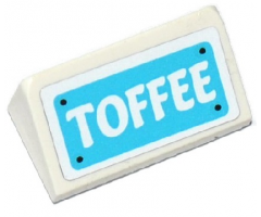 Slope 30 1 x 2 x 2/3 with White 'TOFFEE' on Medium Azure Background Pattern (Sticker) - Set 41124