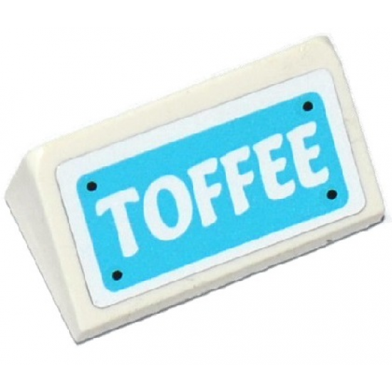 Slope 30 1 x 2 x 2/3 with White 'TOFFEE' on Medium Azure Background Pattern (Sticker) - Set 41124