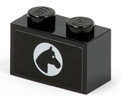 Brick 1 x 2 with Horse Head in White Circle Facing Right Pattern (Sticker) - Set 7635