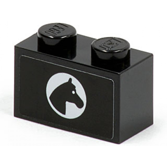 Brick 1 x 2 with Horse Head in White Circle Facing Right Pattern (Sticker) - Set 7635