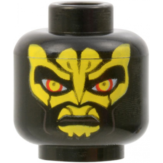 Minifigure, Head Alien SW Zabrak with Large Yellow Eyes and Markings, Dark Brown Cheek Lines, Stern Pattern