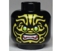 Minifigure, Head Alien with Lime Eyes, White Fangs, Yellow Face Decorations and Dark Red Mouth Pattern