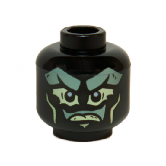 Minifigure, Head Alien Ghost with Sand Green Face and Yellowish Green Eyes, Mouth and Cheek Lines Pattern