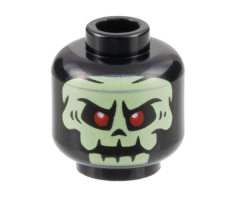 Minifigure, Head Alien Yellowish Green Skull with Red Eyes Pattern