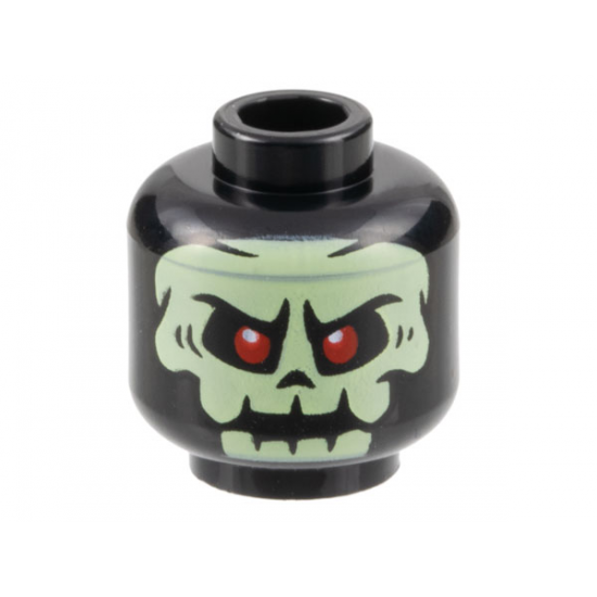 Minifigure, Head Alien Yellowish Green Skull with Red Eyes Pattern