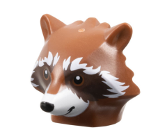 Minifigure, Head, Modified Raccoon with White Fur and Snout and Dark Brown Face Pattern