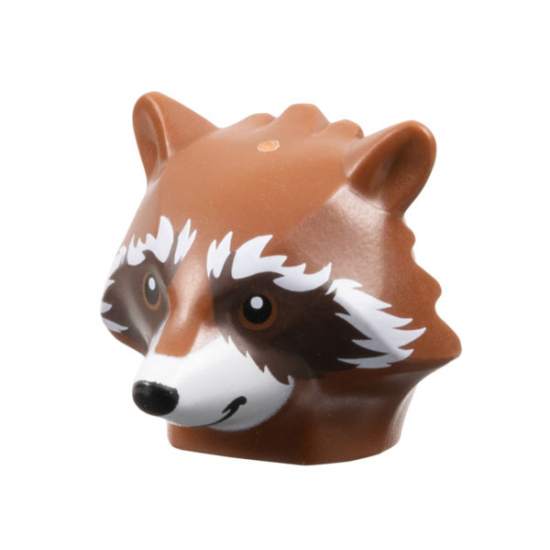 Minifigure, Head, Modified Raccoon with White Fur and Snout and Dark Brown Face Pattern