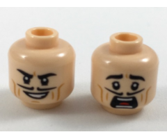 Minifigure, Head Dual Sided Black Eyebrows and Pencil Moustache, Dark Orange Cheek Lines, Smile / Scared Pattern