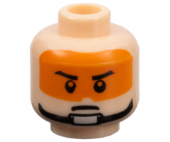 Minifigure, Head Male Stern Black Eyebrows, Pupils, Orange Visor and Chin Strap Pattern