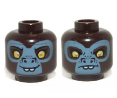 Minifigure, Head Dual Sided Alien Chima Gorilla with Yellow Eyes, Protruding Front Teeth and Gray Face, Happy / Sad Pattern (G'Loona)
