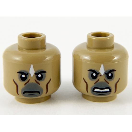 Minifigure, Head Dual Sided Alien White Diamond, Cheek Lines, Neutral / Angry Pattern