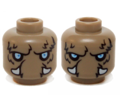 Minifigure, Head Dual Sided Alien Chima Mammoth Light Blue Eyes, Fur, and White Tusks Neutral / Stern Pattern (Mungus)
