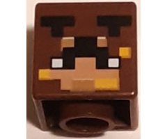 Minifigure, Head, Modified Cube with Pixelated Light Nougat and Medium Nougat Face, Black Antennae and Bright Light Orange Spots Pattern (Minecraft Honey Bear Skin)