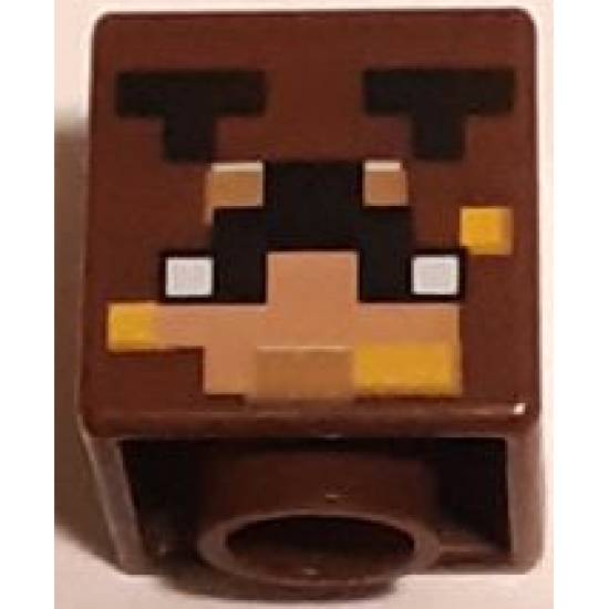 Minifigure, Head, Modified Cube with Pixelated Light Nougat and Medium Nougat Face, Black Antennae and Bright Light Orange Spots Pattern (Minecraft Honey Bear Skin)