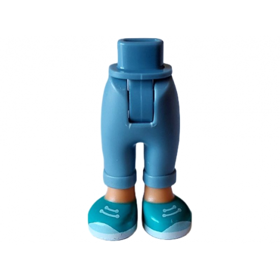 Mini Doll Hips and Trousers with Back Pockets and Cuffs with Molded Nougat Ankles and Feet and Printed Dark Turquoise Shoes with White Laces and Soles Pattern - Thick Hinge