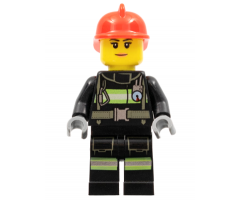Fire - Reflective Stripes with Utility Belt, Red Fire Helmet, Peach Lips Closed Mouth Smile
