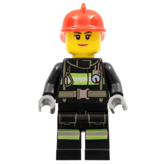Fire - Reflective Stripes with Utility Belt, Red Fire Helmet, Peach Lips Closed Mouth Smile