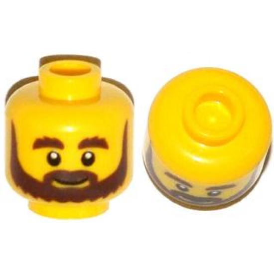 Minifigure, Head Beard Brown, Bushy Eyebrows, Grin and White Pupils Pattern