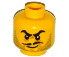 Minifigure, Head Beard Gray Stubble, Black Moustache and Angry Eyebrows, Lines under Eyes, Smirk Pattern