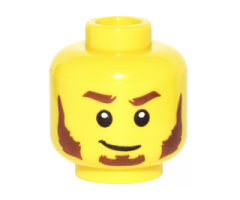 Minifigure, Head Beard Reddish Brown, Bushy Eyebrows, Sideburns, White Pupils, Lopsided Smile Pattern